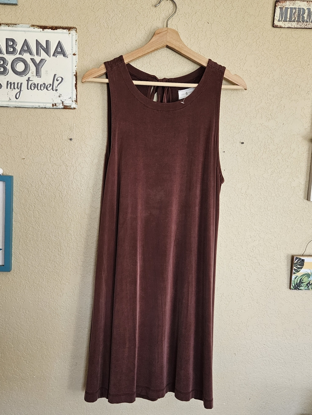 Women's Sleeveless Swing Dress Deep Chocolate Color Lagenlook Bohomian